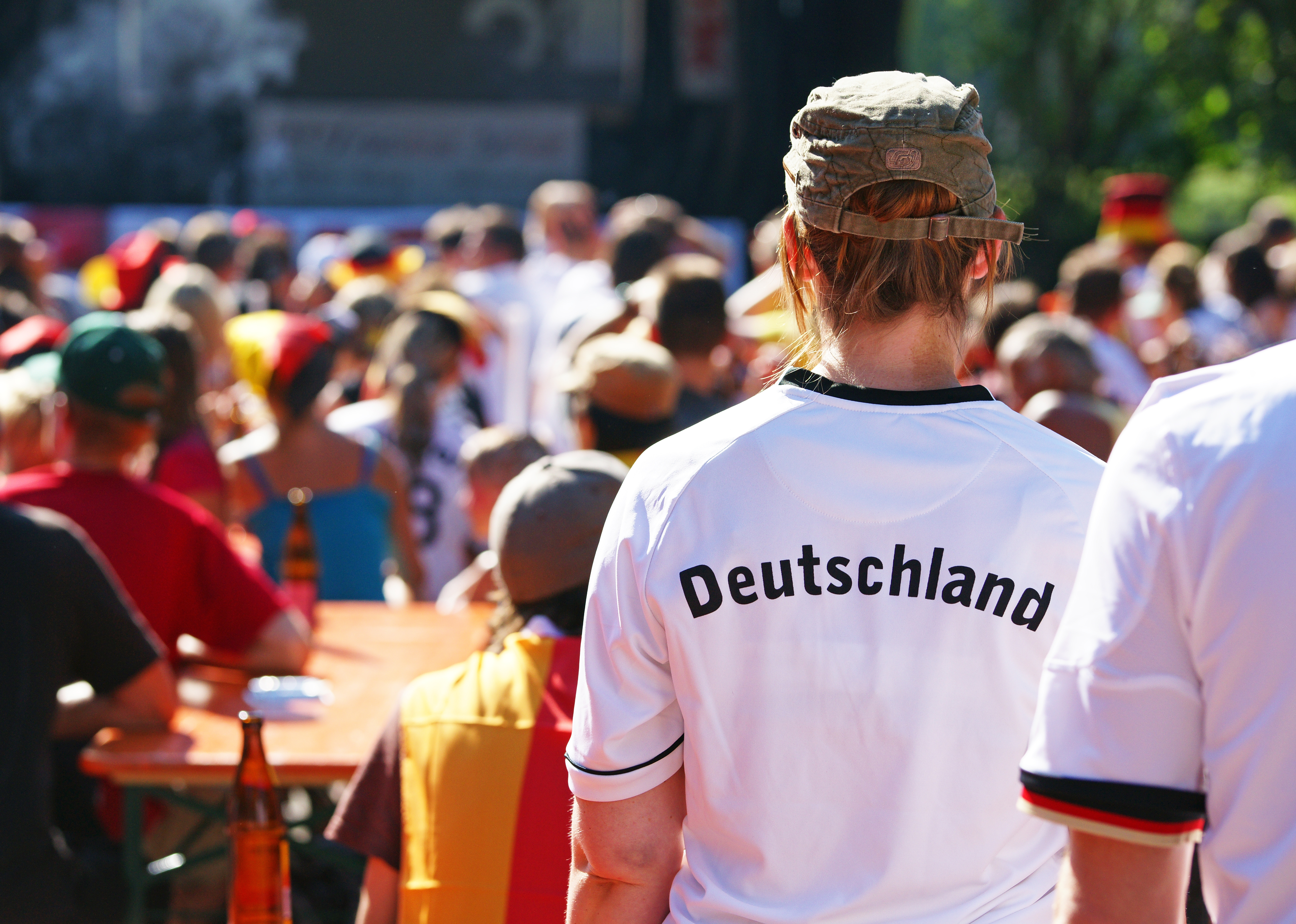 Fußball Fans beim Public Viewing von hinten