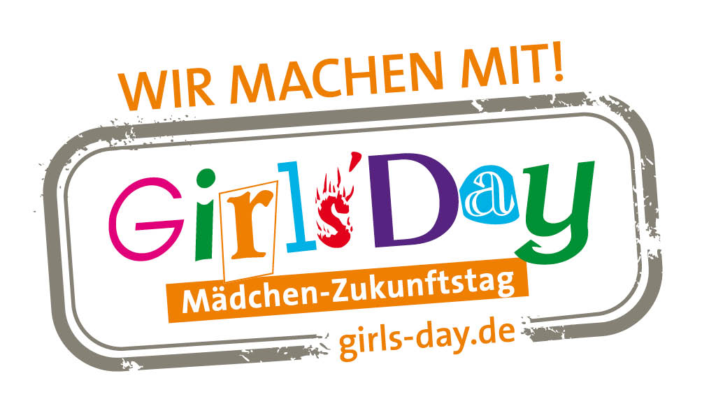 Kampagnenbild. Aufschrift Wir machen mit. Girlsday. Mädchenzukunftstag.