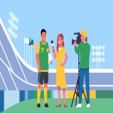 Cartoonbild Interview mit Fußballspieler